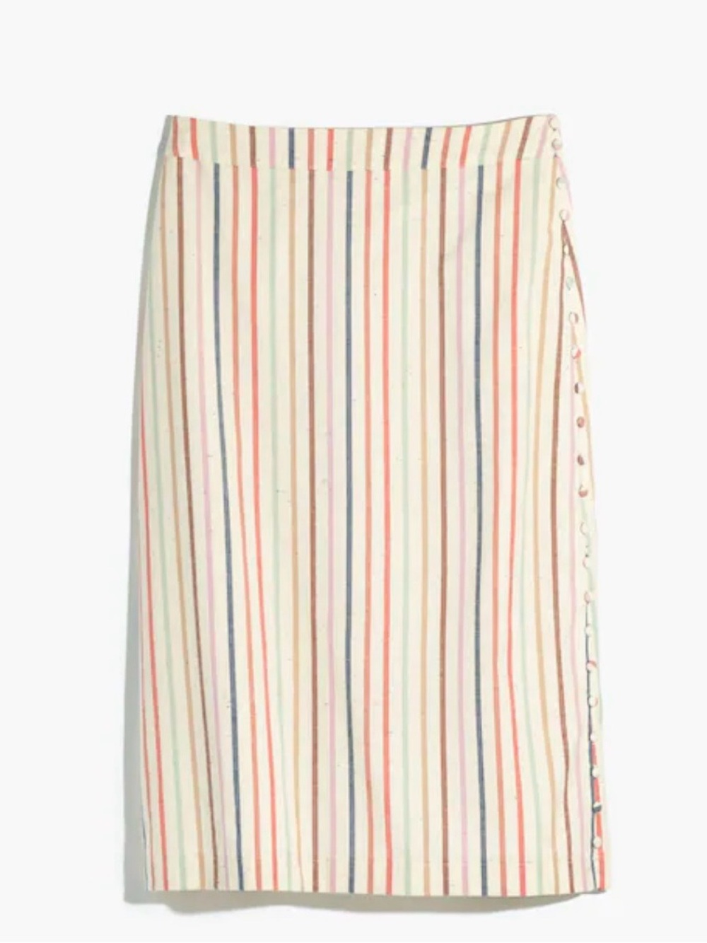 NWT Madewell Button Slit Midi Skirt in Flecked Rainbow Stripe Sz 10